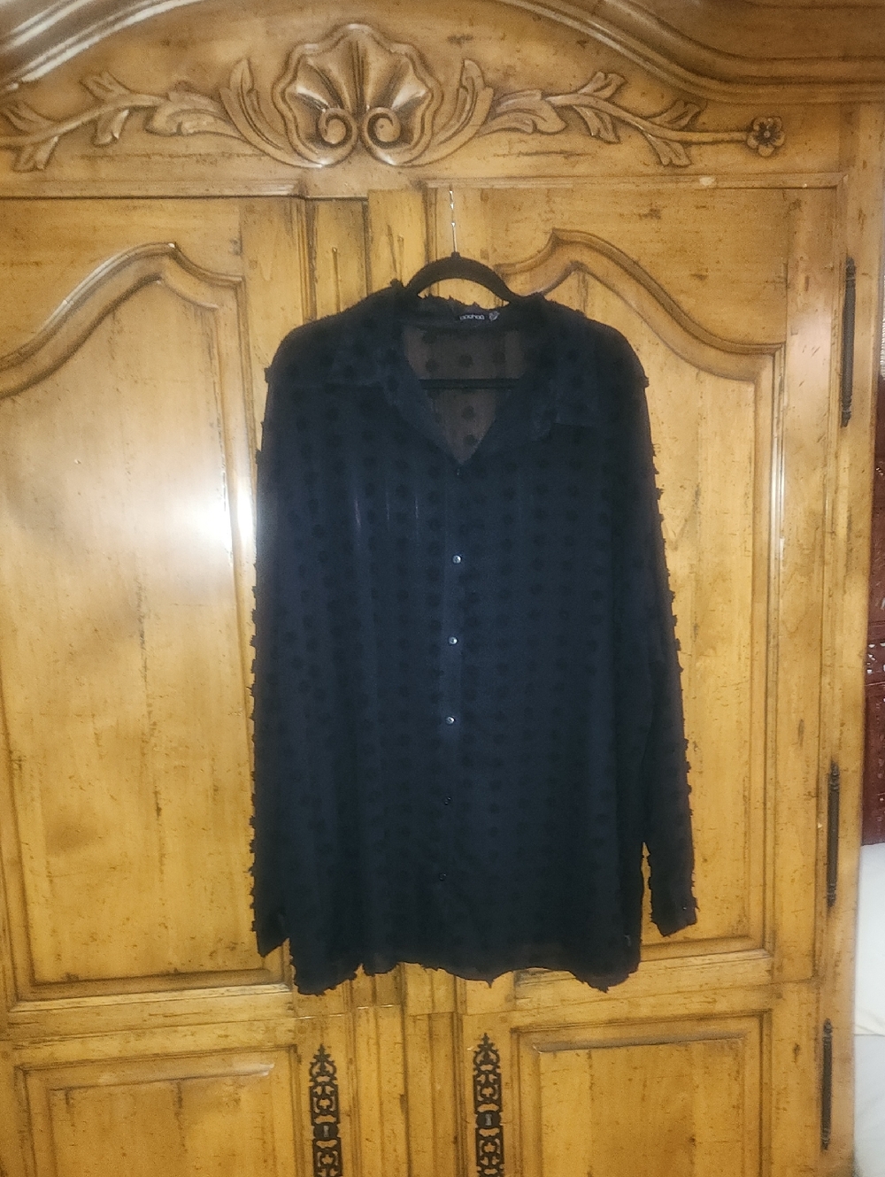 Boohoo Plus Textured Spot Oversized Shirt Nwot Blck 3x